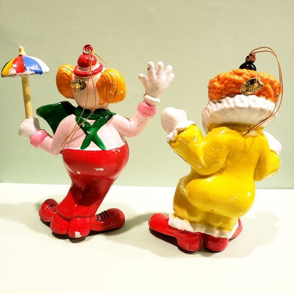 Vintage Blow Mold Circus Clown Christmas Ornaments Hong Kong (2) 5" Cake Topper. - Picture 3 of 8